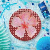 Rosa Hibiskus auf rot gepunktetem Hintergrund Pappteller (Party)