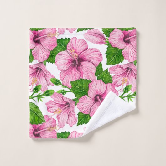Rosa Hibiskus Badhandtuch Set (Waschlappen)