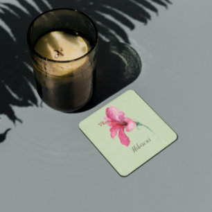 Rosa Hibiskus Blume Aquarell Rechteckiger Pappuntersetzer