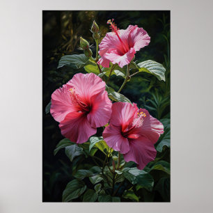 Rosa Hibiskus Blume Art Print Poster