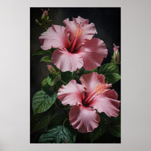 Rosa Hibiskus Blume Art Print Poster