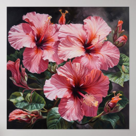 Rosa Hibiskus Blume Art Print Poster (Vorne)