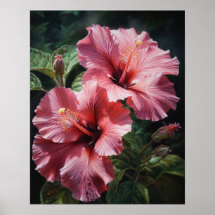 Rosa Hibiskus Blume Art Print Poster