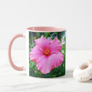 Rosa Hibiskus Blume auf Baum, Tasse