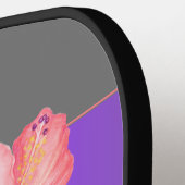 Rosa Hibiskus Blume auf Grau Personalisiert Pickleball Schläger (Linke Seite)