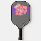 Rosa Hibiskus Blume auf Grau Personalisiert Pickleball Schläger (Rückseite)