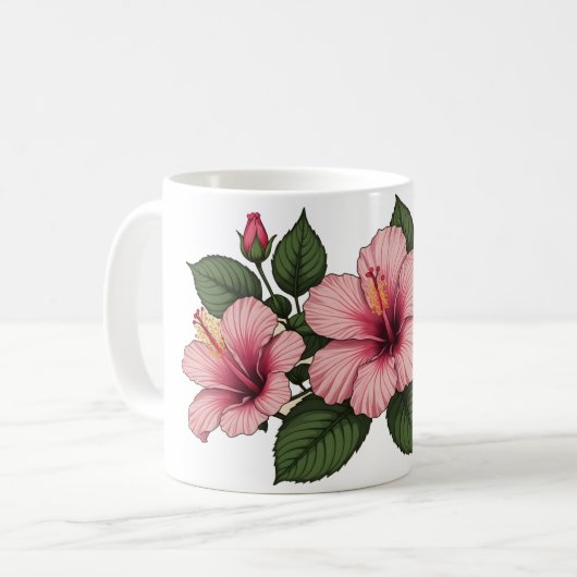 Rosa Hibiskus Blume Kaffeetasse (Vorderseite Links)