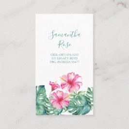 Rosa Hibiskus Blume Monstera Palm Blätter Custom Visitenkarte