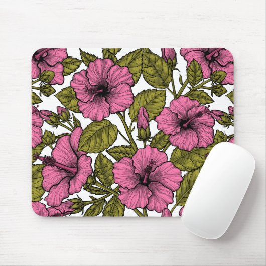 Rosa Hibiskus Blume Mousepad (Mit Mouse)