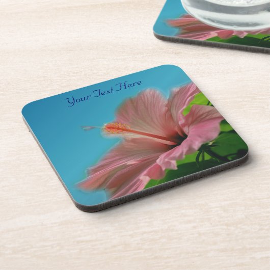 Rosa Hibiskus Blume Natur Untersetzer Set (Linke Seite)