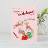 Rosa Hibiskus Blume Palm Blätter Beach Party Einladung (Stehend Vorderseite)