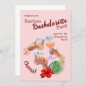 Rosa Hibiskus Blume Palm Blätter Beach Party Einladung (Vorne/Hinten)