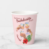 Rosa Hibiskus Blume Palm Blätter Beach Party Pappbecher (Rückseite)