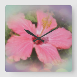 Rosa Hibiskus Blume Quadratische Wanduhr