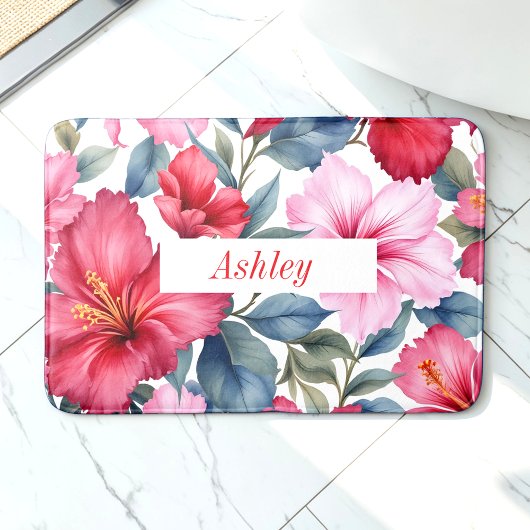 Rosa Hibiskus Blume Tropisch Badematte