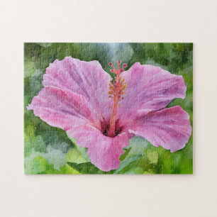 Rosa Hibiskus Blume Tropische Kunst Puzzle