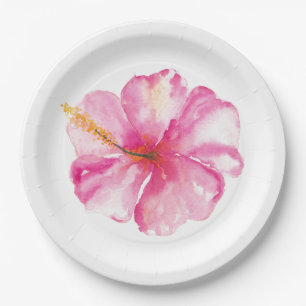 Rosa Hibiskus-Blumen-Papierteller Pappteller