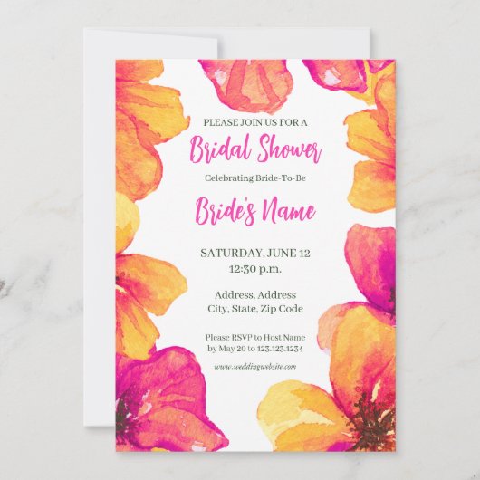 Rosa Hibiskus Blumendusche Einladung (Vorderseite)