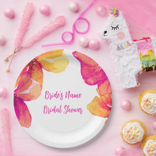 Rosa Hibiskus Blumendusche Einladung Pappteller (Party)