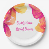 Rosa Hibiskus Blumendusche Einladung Pappteller (Vorderseite)