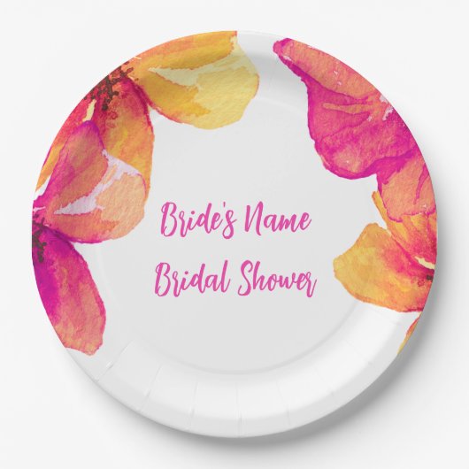 Rosa Hibiskus Blumendusche Einladung Pappteller (Vorderseite)