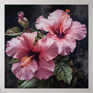 Rosa Hibiskus-Blumenkunst-Druckposter Poster