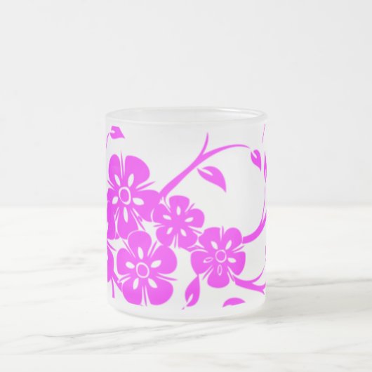 Rosa Hibiskus-Blumenmuster-Kaffeetasse Mattglastasse (Mittel)