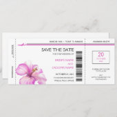 Rosa Hibiskus Boarding Pass auf die Datumskarten Save The Date (Vorne/Hinten)
