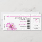 Rosa Hibiskus Boarding Pass auf die Datumskarten Save The Date (Vorderseite)