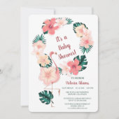 Rosa Hibiskus Flamingo Kinderdusche Einladung (Vorderseite)