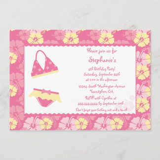 Rosa Hibiskus Geburtstagsfeier Einladung