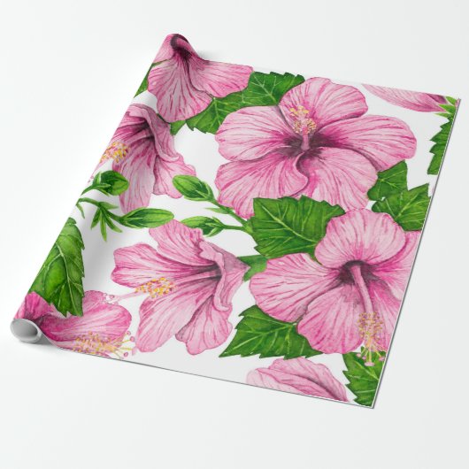 Rosa Hibiskus Geschenkpapier (Ungerollt)