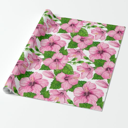 Rosa Hibiskus Geschenkpapier (Ungerollt)