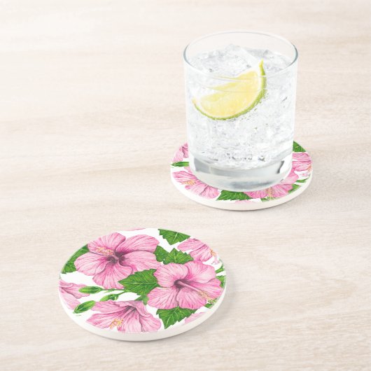 Rosa Hibiskus Getränkeuntersetzer (Seite)