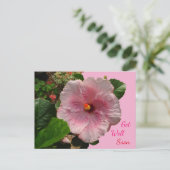 Rosa Hibiskus Gute Besserung Postkarte (Stehend Vorderseite)