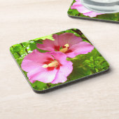 Rosa Hibiskus Hard Plastic Untersetzer (Linke Seite)