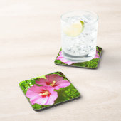 Rosa Hibiskus Hard Plastic Untersetzer (Rechte Seite)