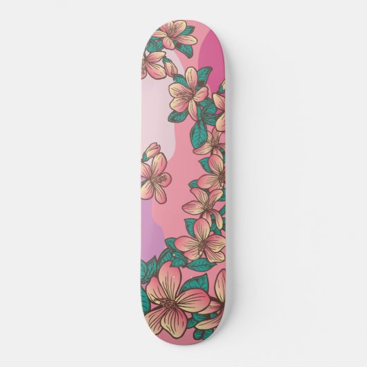 Rosa Hibiskus Hawaiianische Blume Blumenrodelbahn Skateboard (Vorderseite)