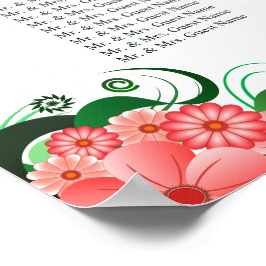 Rosa Hibiskus Hochzeit 10 Tische Sitzkarten Poster (Ecke)