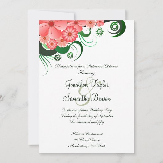Rosa Hibiskus Hochzeit Probe Abendessen Einladung (Vorderseite)