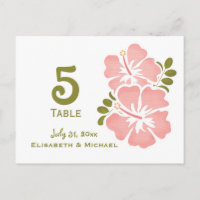 Rosa Hibiskus Hochzeitsempfangskarte Tischnummer