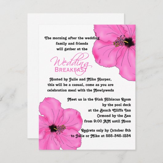 Rosa Hibiskus Hochzeitsfrühstück Einladung (Vorne/Hinten)