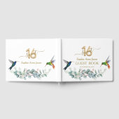 Rosa Hibiskus Humming birds Gold Sweet 16 Birthday Gästebuch (Voll)
