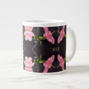 Rosa Hibiskus in Schwarz Jumbo-Tasse