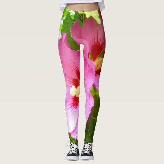 Rosa Hibiskus Leggings (Vorderseite)