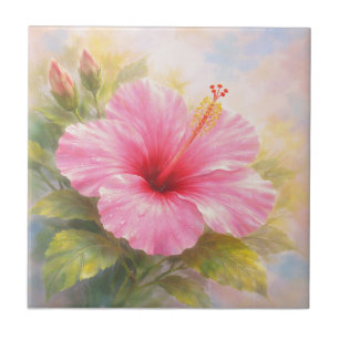 Rosa Hibiskus - Malstil Kunst Fliese