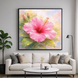 Rosa Hibiskus - Malstil Kunst Poster