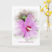 rosa Hibiskus mit Maskenrahmen Beileid Karte (Gelbe Blume)