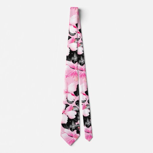 Rosa Hibiskus mit schwarzen Blätter Krawatte (Vorderseite)