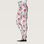Rosa Hibiskus mit tropischen Blätter Leggings (Links)